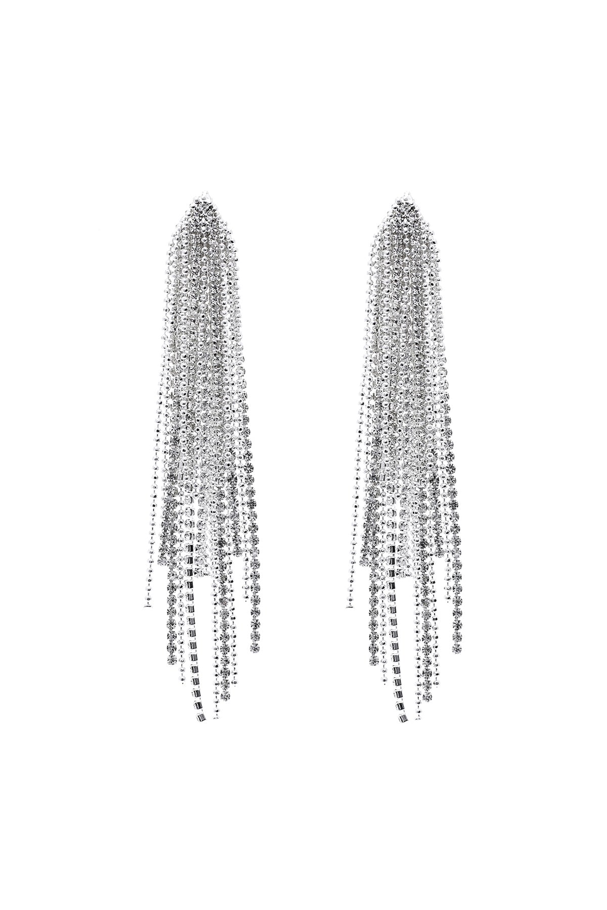 RHINESTONE & BALL CHAIN FRINGE EARRINGS