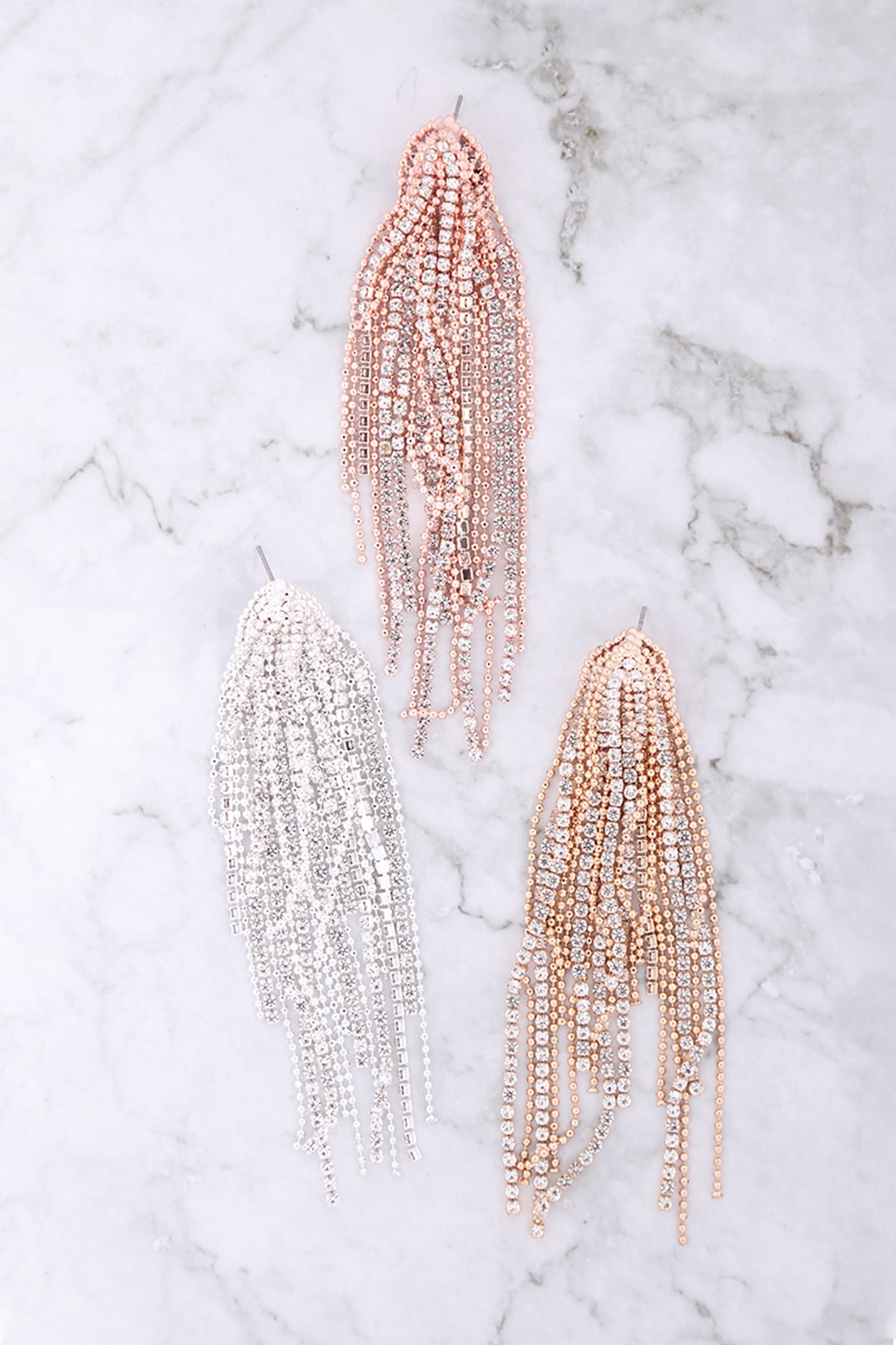 RHINESTONE & BALL CHAIN FRINGE EARRINGS