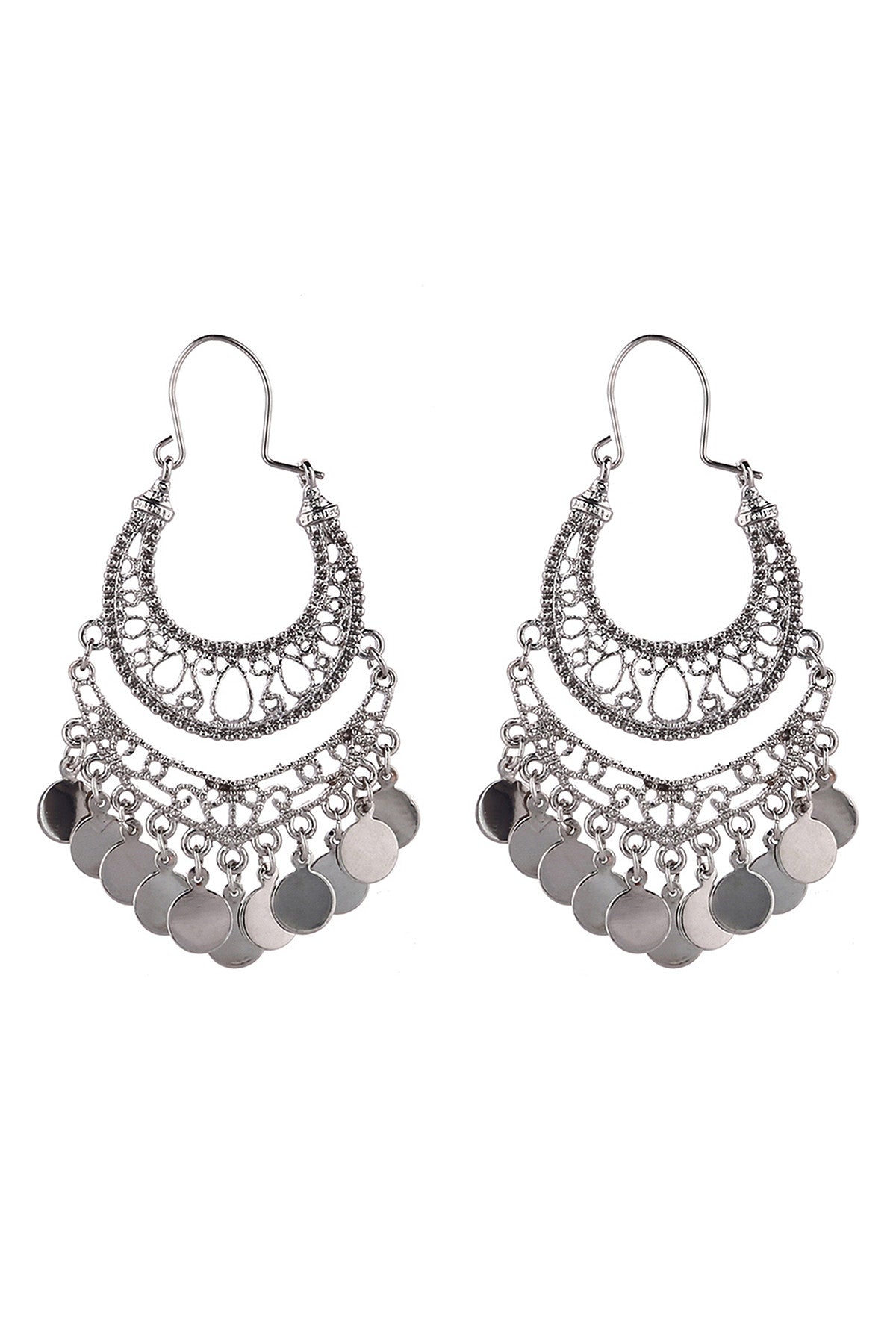 BURNISH SILVER FILIGREE DISC DROP EARRING/6PAIRS