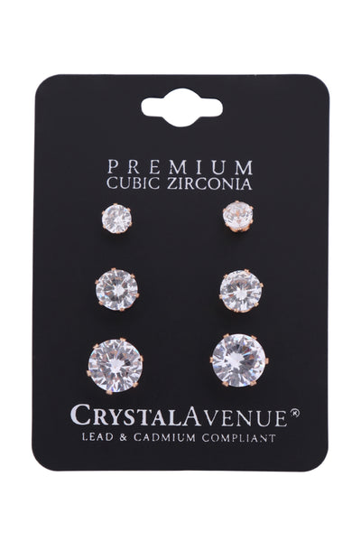 5/7/9mm 3 PAIRS CARD CUBIC ZIRCONIA EARRINGS