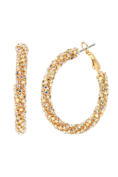 RHINESTONE 45MM TUBE STONE HOOP EARRINGS