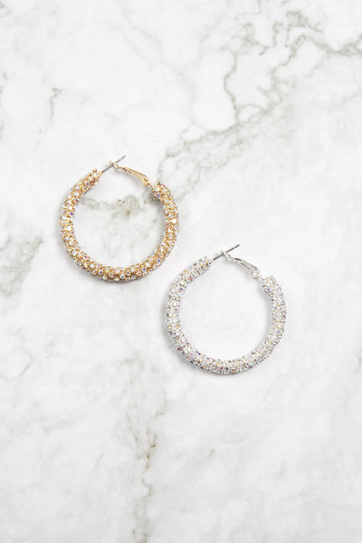 RHINESTONE 45MM TUBE STONE HOOP EARRINGS