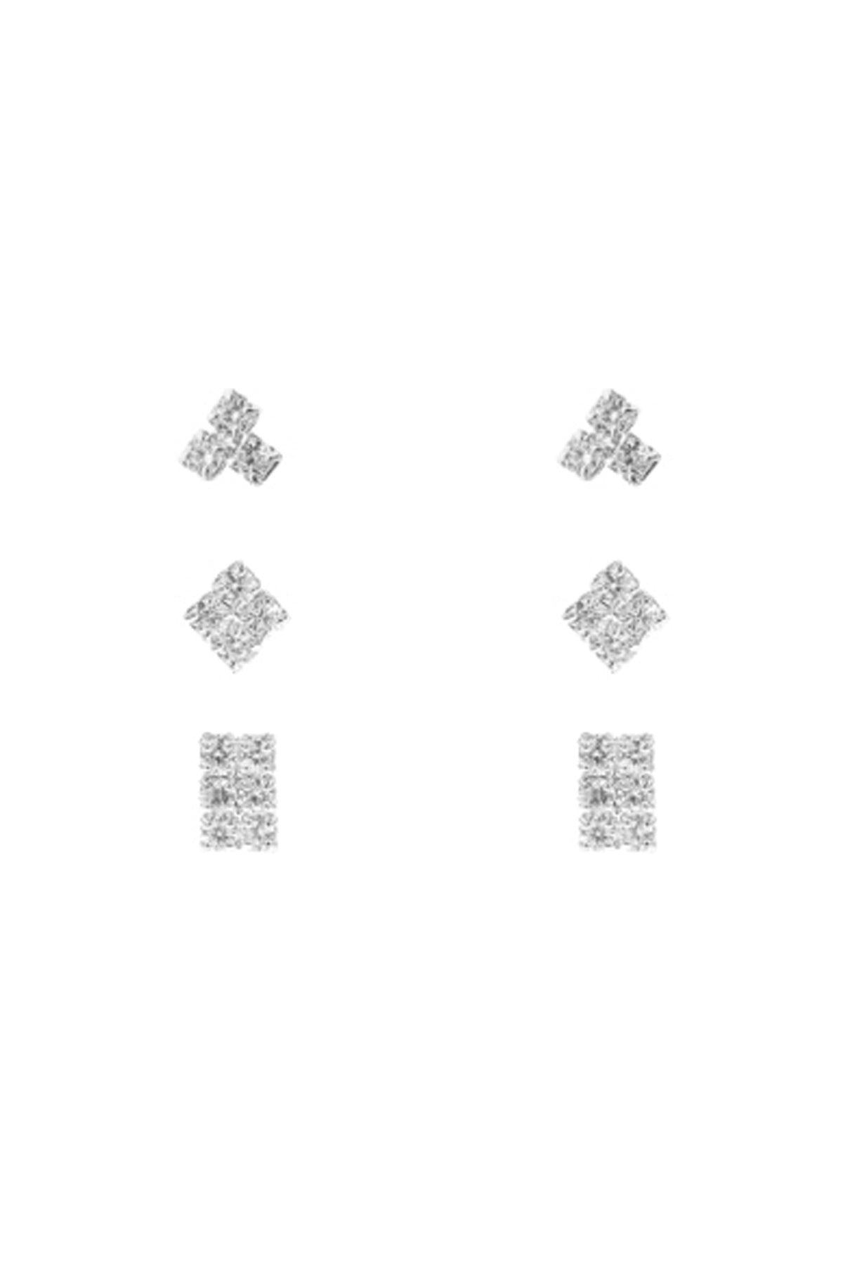 CUBIC ZIRCONIA 3 PAIRS SQUARE SET EARRINGS/6PCS (NOW $ 1.75 ONLY!)