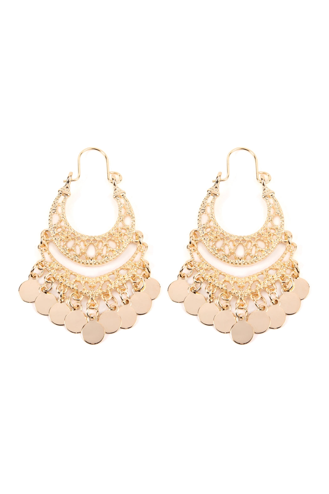 FILIGREE DISC DROP EARRINGS