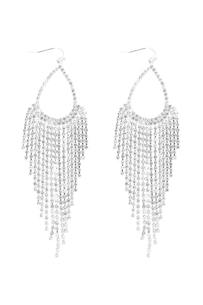 RHINESTONE TEARDROP FRINGE FISH HOOK EARRINGS