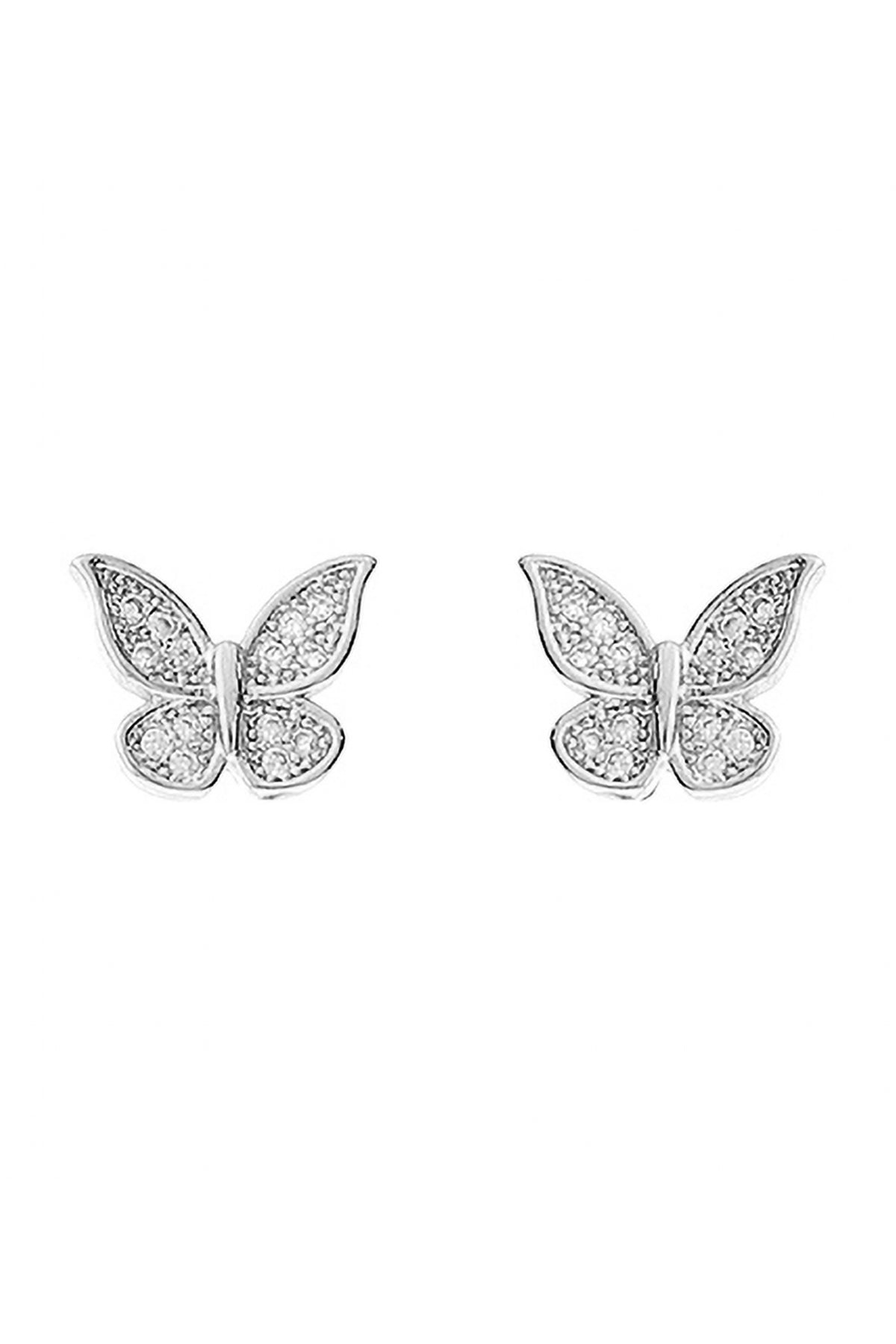 CUBIC ZIRCONIA PAVE TINY BUTTERFLY STUD EARRINGS