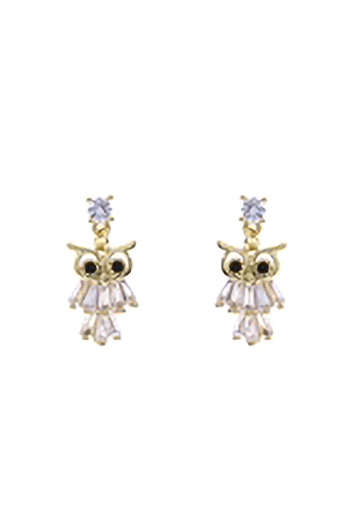 CUBIC ZIRCONIA OWL BAGUETTE STUD EARRING