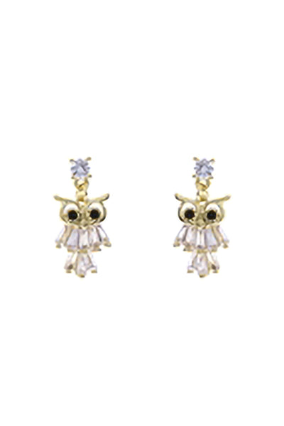 CUBIC ZIRCONIA OWL BAGUETTE STUD EARRING