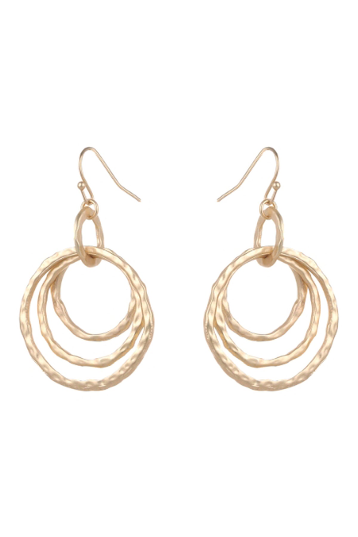 HAMMERED THREE LAYERED CIRCLE DROP EARRINGS