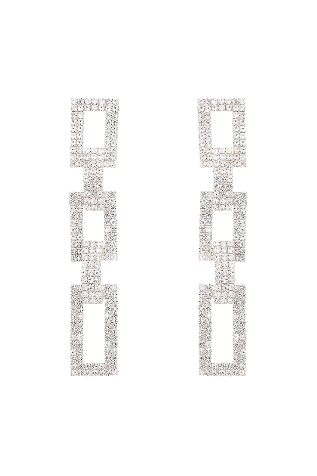 RHINESTONE PAVE RECTANGLE CHAIN LINK POST EARRINGS
