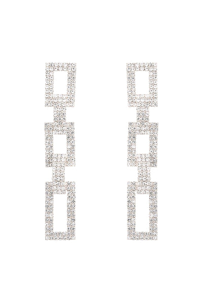 RHINESTONE PAVE RECTANGLE CHAIN LINK POST EARRINGS