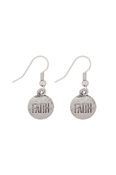 "FAITH" WORD ROUND FISH HOOK EARRINGS