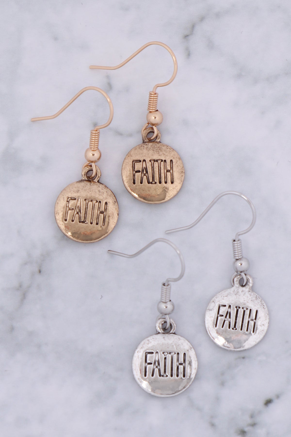 "FAITH" WORD ROUND FISH HOOK EARRINGS