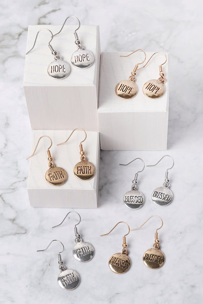 "FAITH" WORD ROUND FISH HOOK EARRINGS