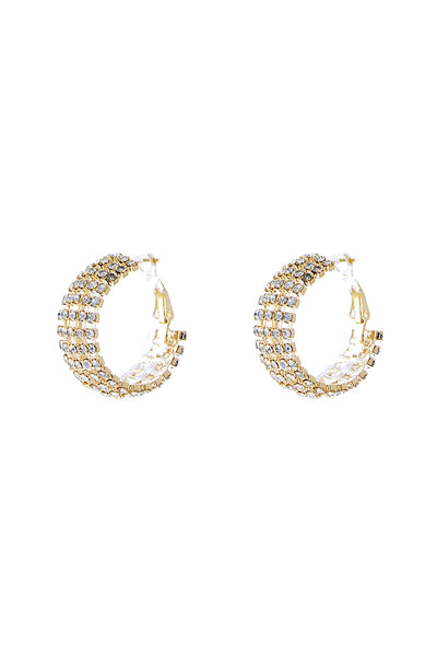 RHINESTONE 5 LINE HOOP 1" EARRINGS