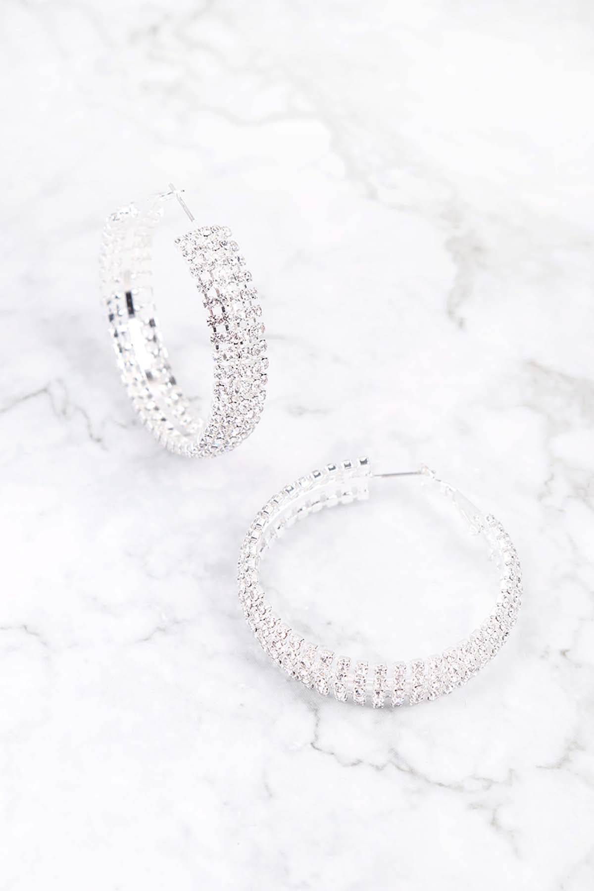 RHINESTONE 5 LINE HOOP 2" EARRINGS