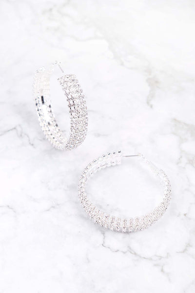 RHINESTONE 5 LINE HOOP 2" EARRINGS