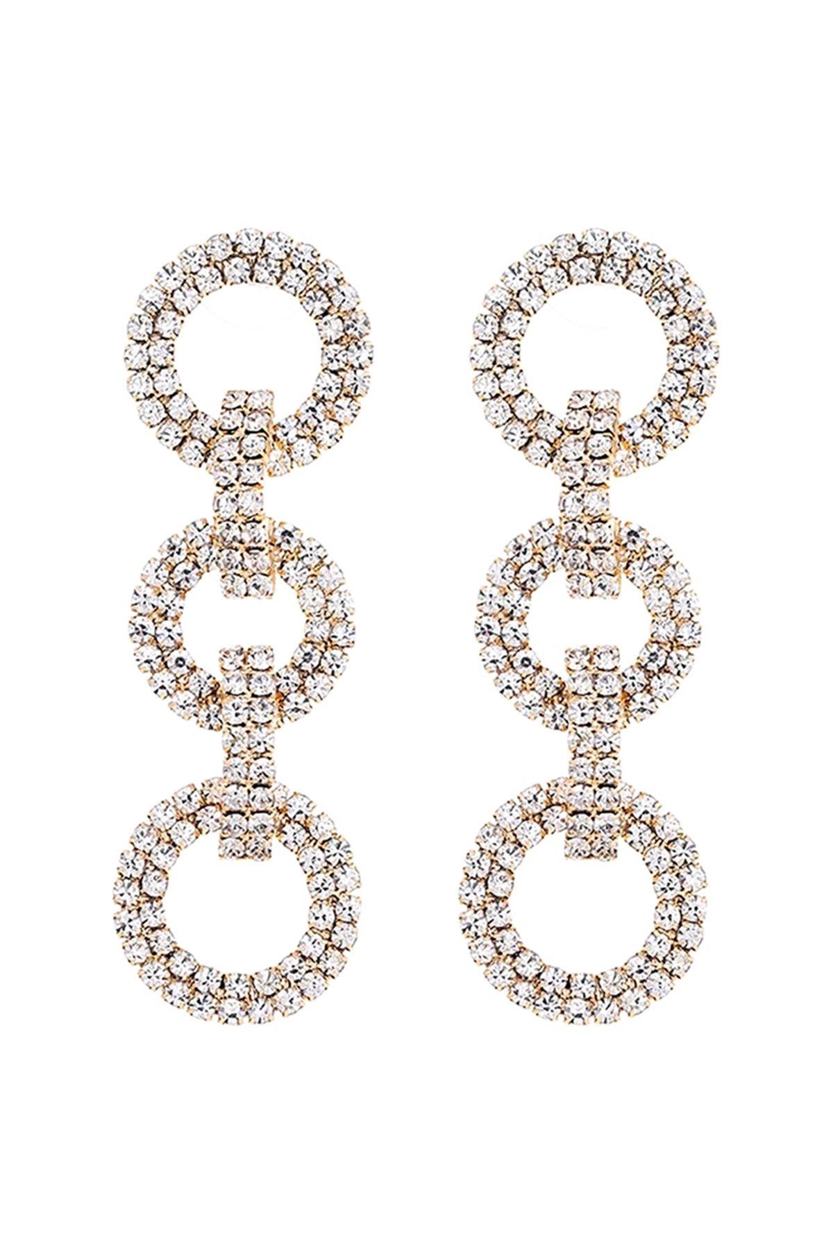 RHINESTONE THREE RING DROP EARRINGS