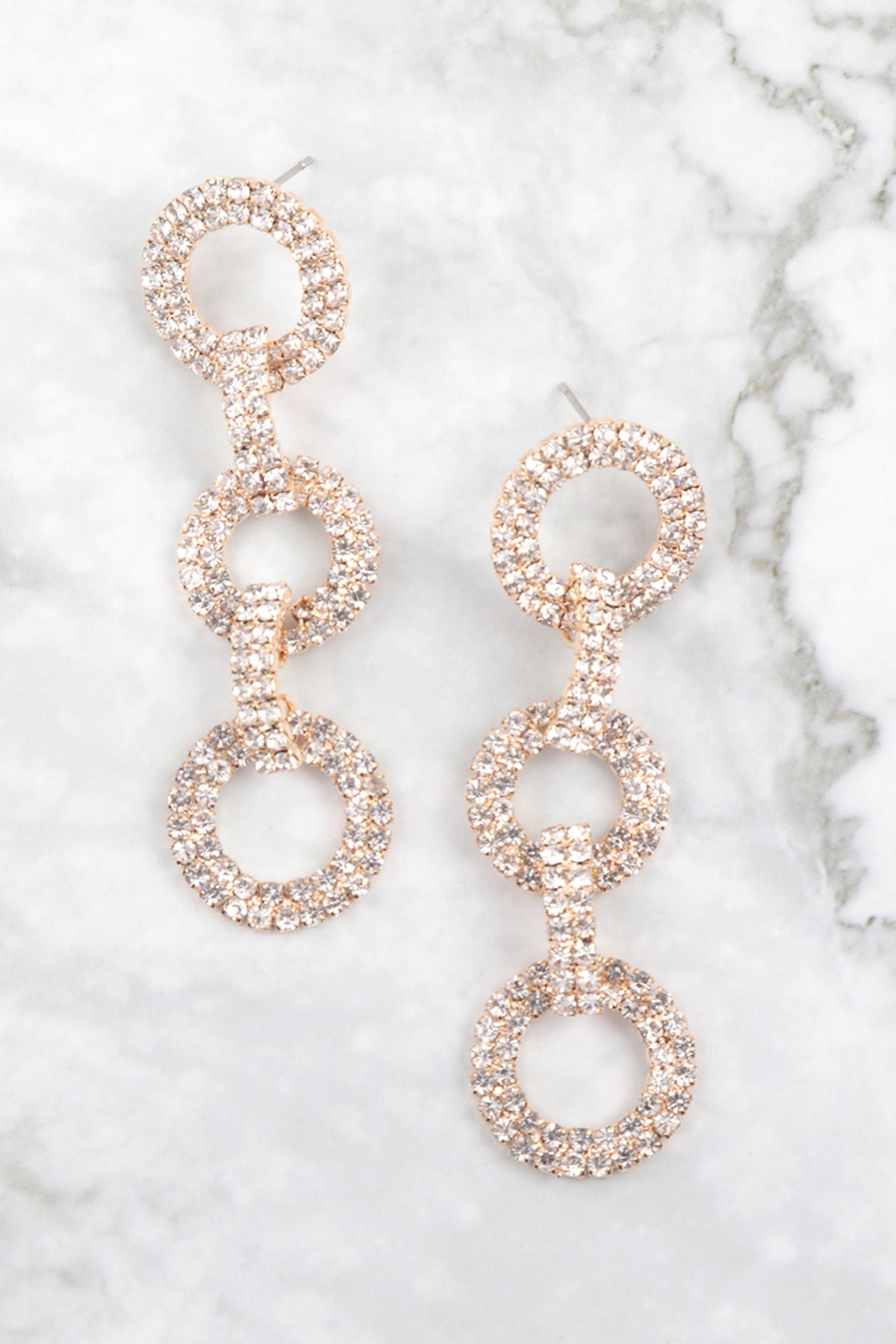RHINESTONE THREE RING DROP EARRINGS