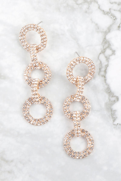 RHINESTONE THREE RING DROP EARRINGS