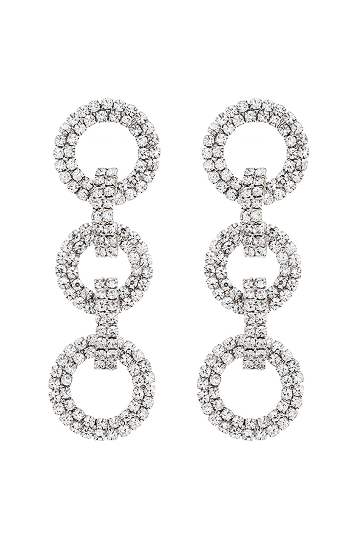 RHINESTONE THREE RING DROP EARRINGS