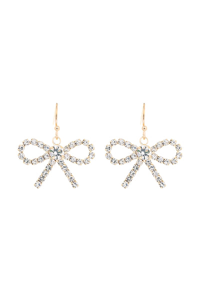 RHINESTONE BOW DANGLE FISH HOOK EARRINGS