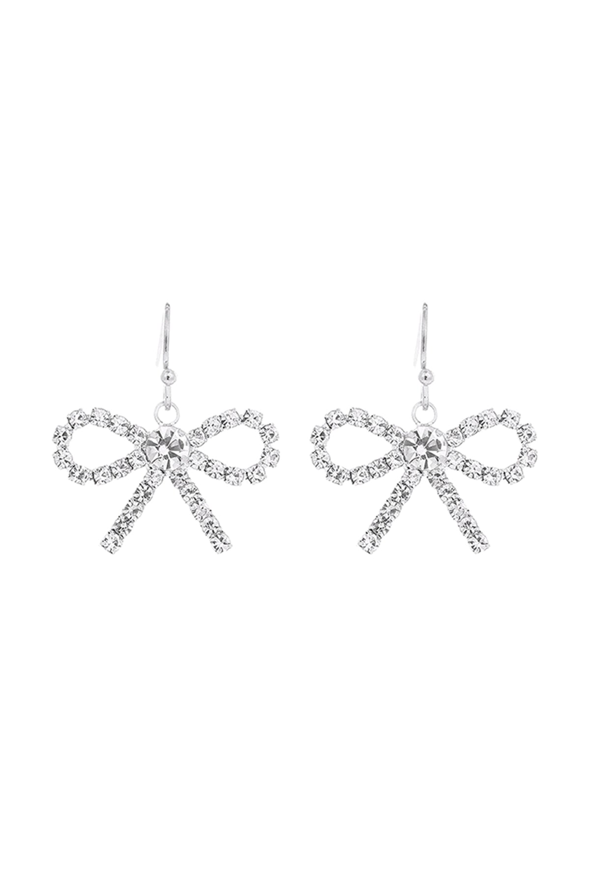 RHINESTONE BOW DANGLE FISH HOOK EARRINGS
