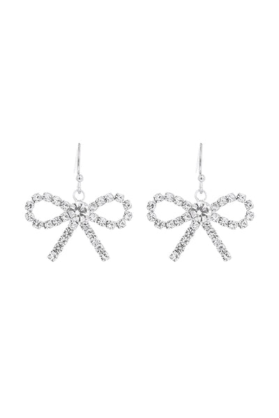 RHINESTONE BOW DANGLE FISH HOOK EARRINGS