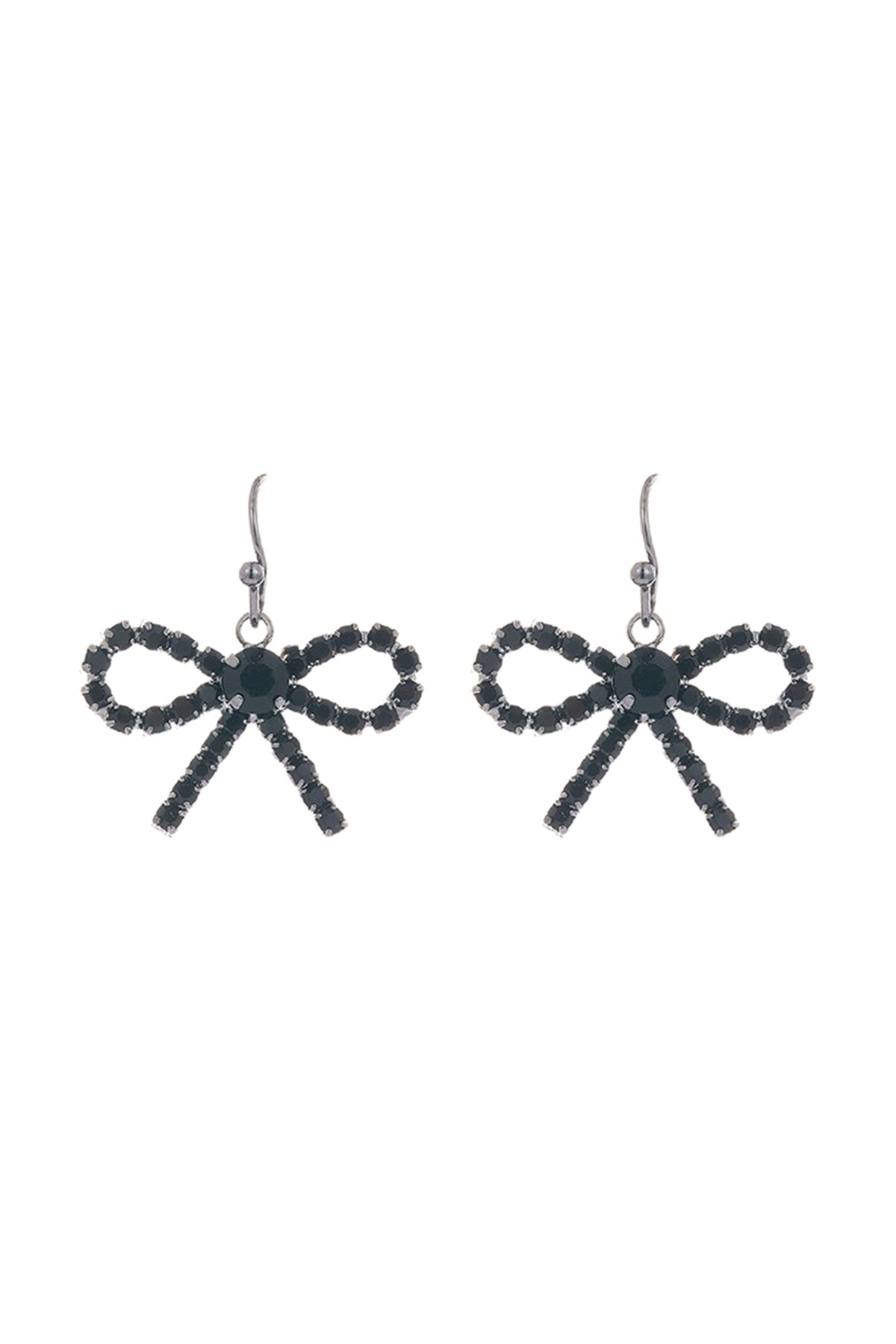 RHINESTONE BOW DANGLE FISH HOOK EARRINGS