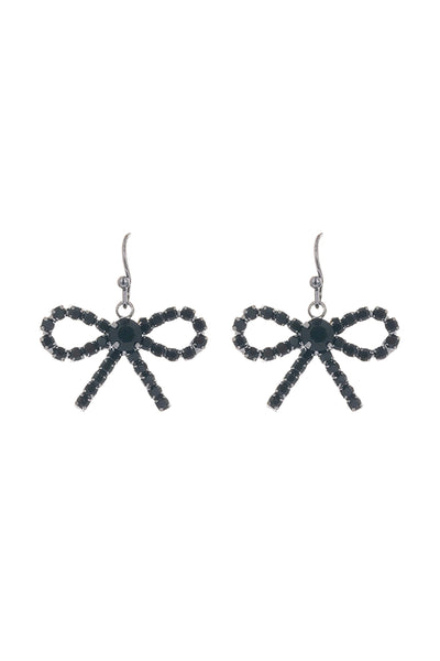 RHINESTONE BOW DANGLE FISH HOOK EARRINGS