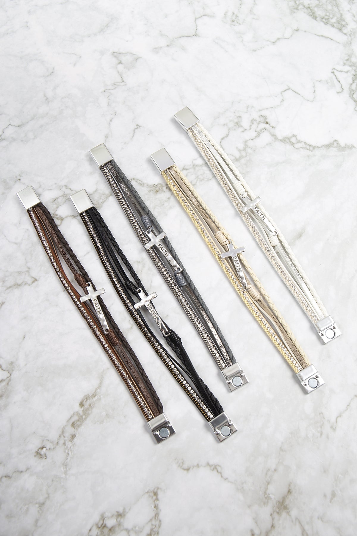 CROSS FAITH LEATHER WRAP MAGNETIC LOCK BRACELET