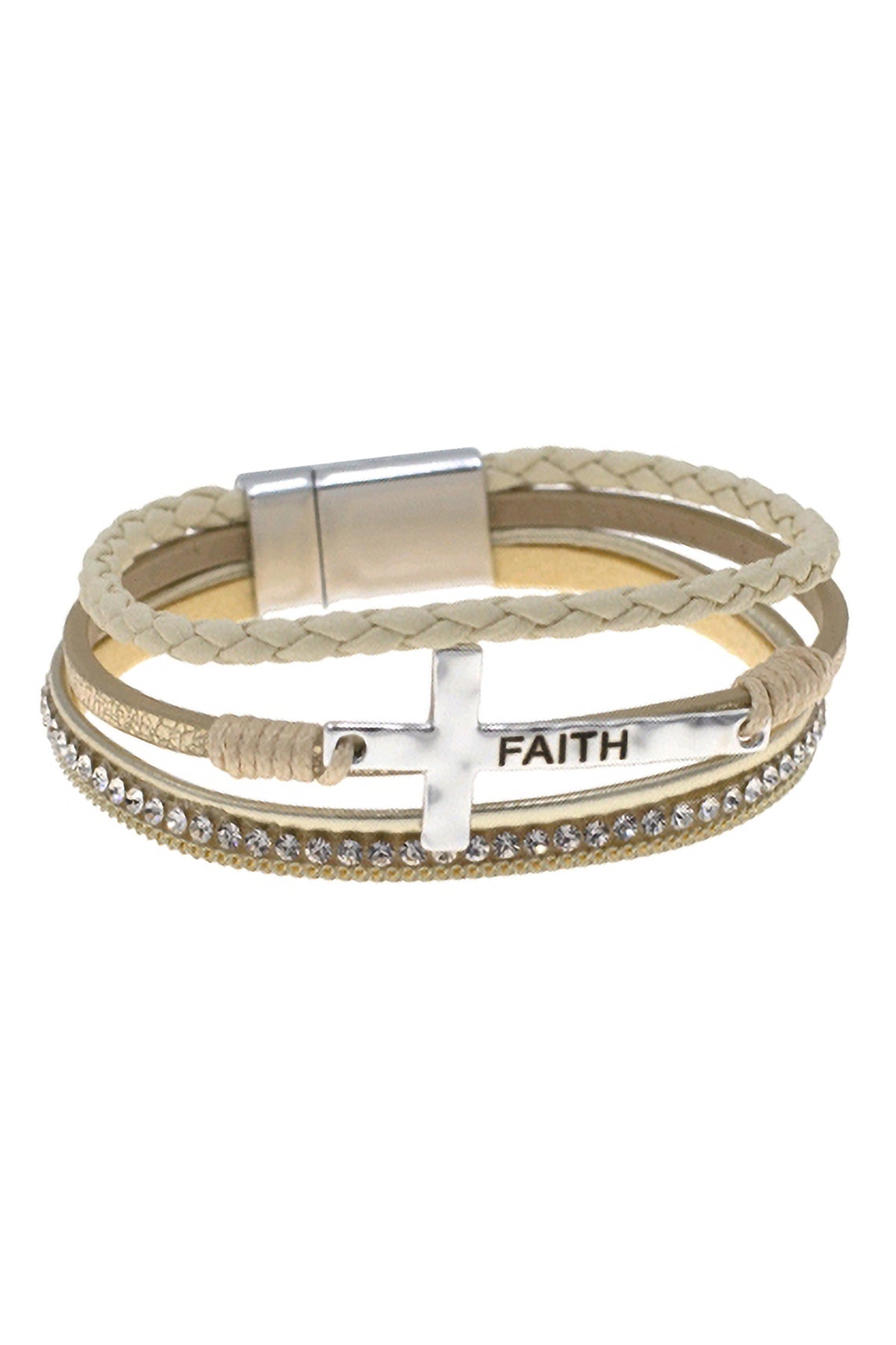 CROSS FAITH LEATHER WRAP MAGNETIC LOCK BRACELET