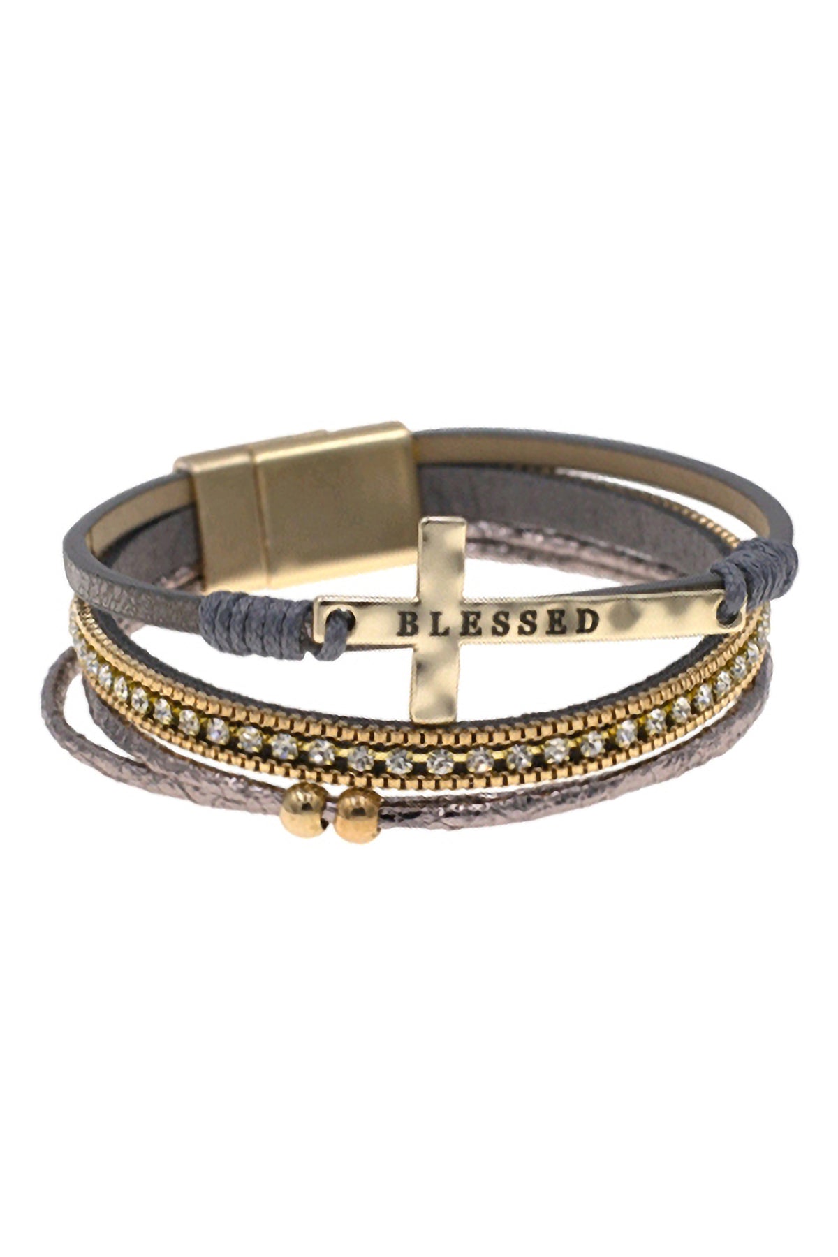 CROSS BLESSED LEATHER WRAP MAGNETIC LOCK BRACELET