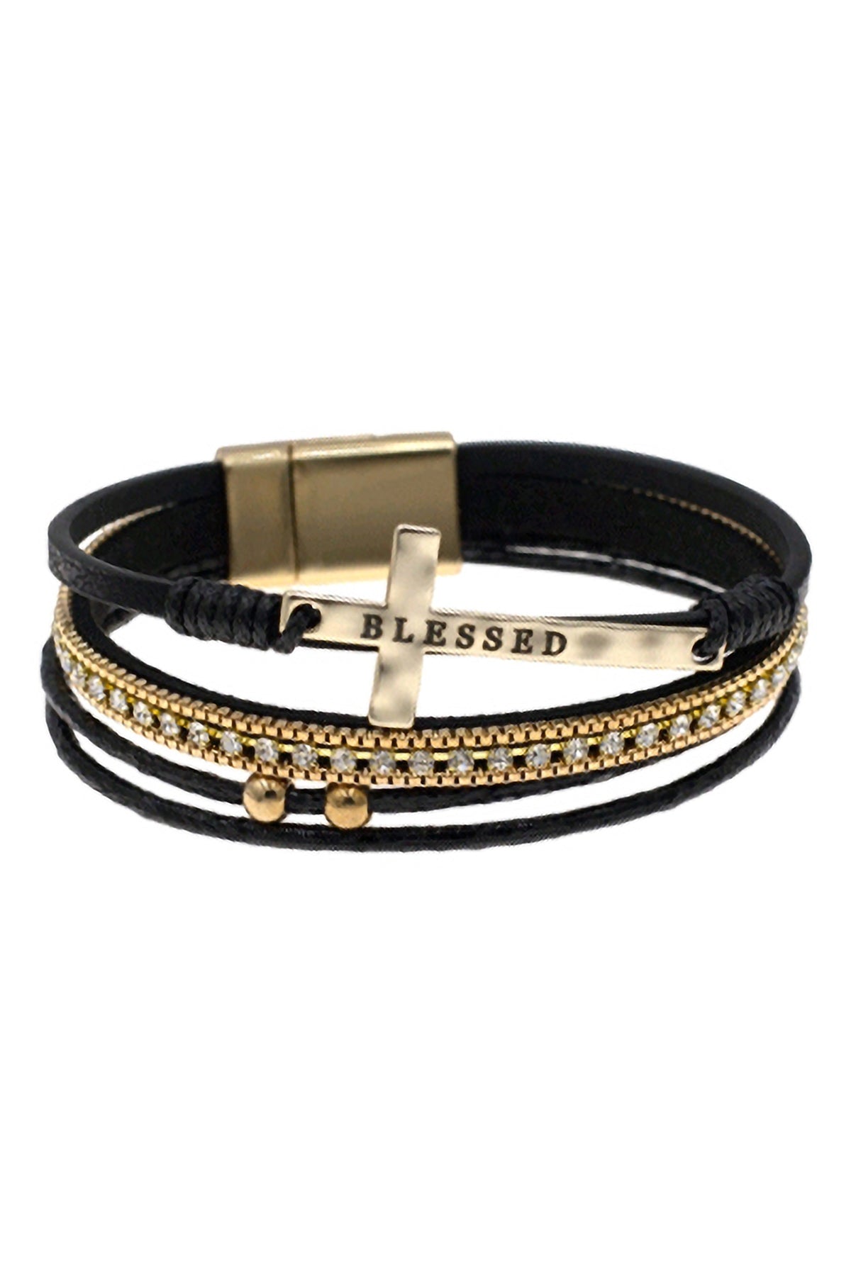 CROSS BLESSED LEATHER WRAP MAGNETIC LOCK BRACELET