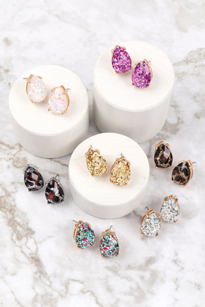 GLITTER EPOXY TEARDROP POST EARRINGS (NOW $ 1.00 ONLY!)