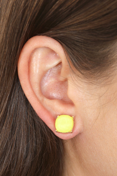 GLITTER EPOXY CUSHION CUT STUD EARRINGS