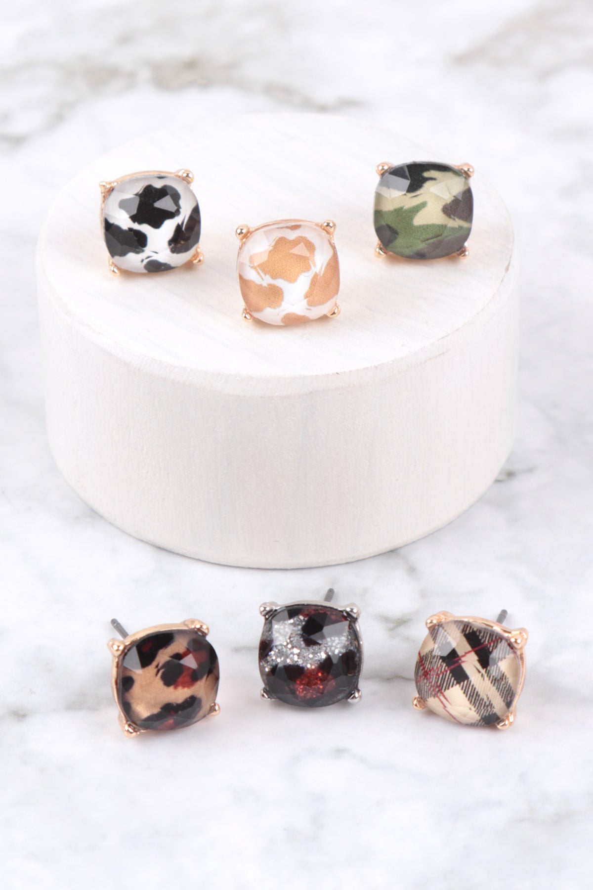 CUSHION CUT GLASS STUD EARRINGS (NOW $1.75 ONLY!)