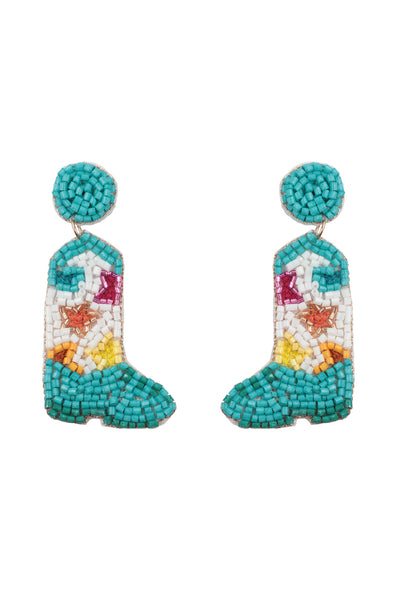 WESTERN BOOTS SEED BEAD DROP EARRINGS
