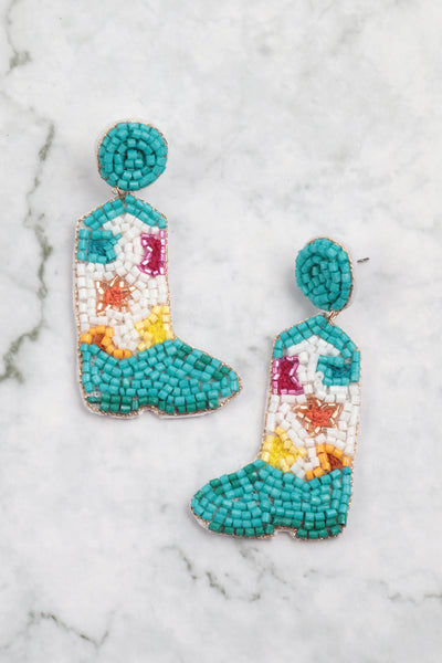 WESTERN BOOTS SEED BEAD DROP EARRINGS