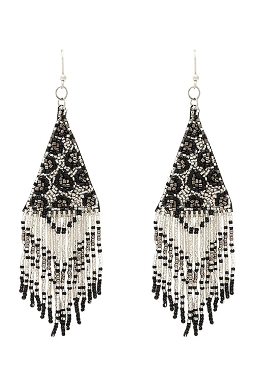 LEOPARD PATTERN TRIANGLE SEED BEADS DROP EARRINGS
