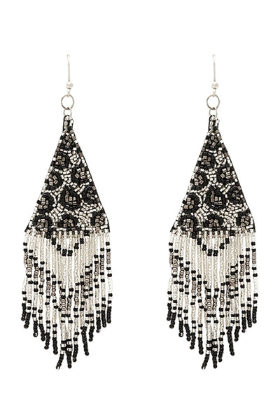 LEOPARD PATTERN TRIANGLE SEED BEADS DROP EARRINGS