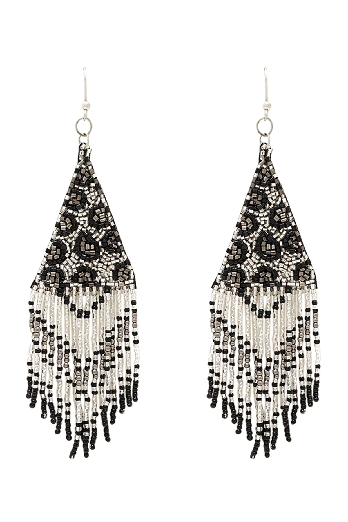 LEOPARD PATTERN TRIANGLE SEED BEADS DROP EARRINGS
