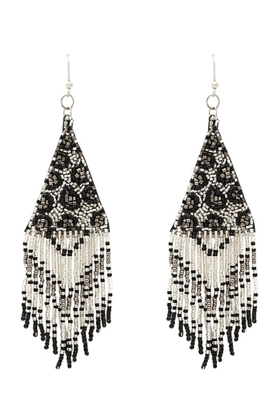 LEOPARD PATTERN TRIANGLE SEED BEADS DROP EARRINGS