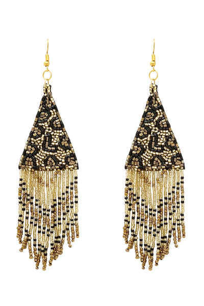 LEOPARD PATTERN TRIANGLE SEED BEADS DROP EARRINGS