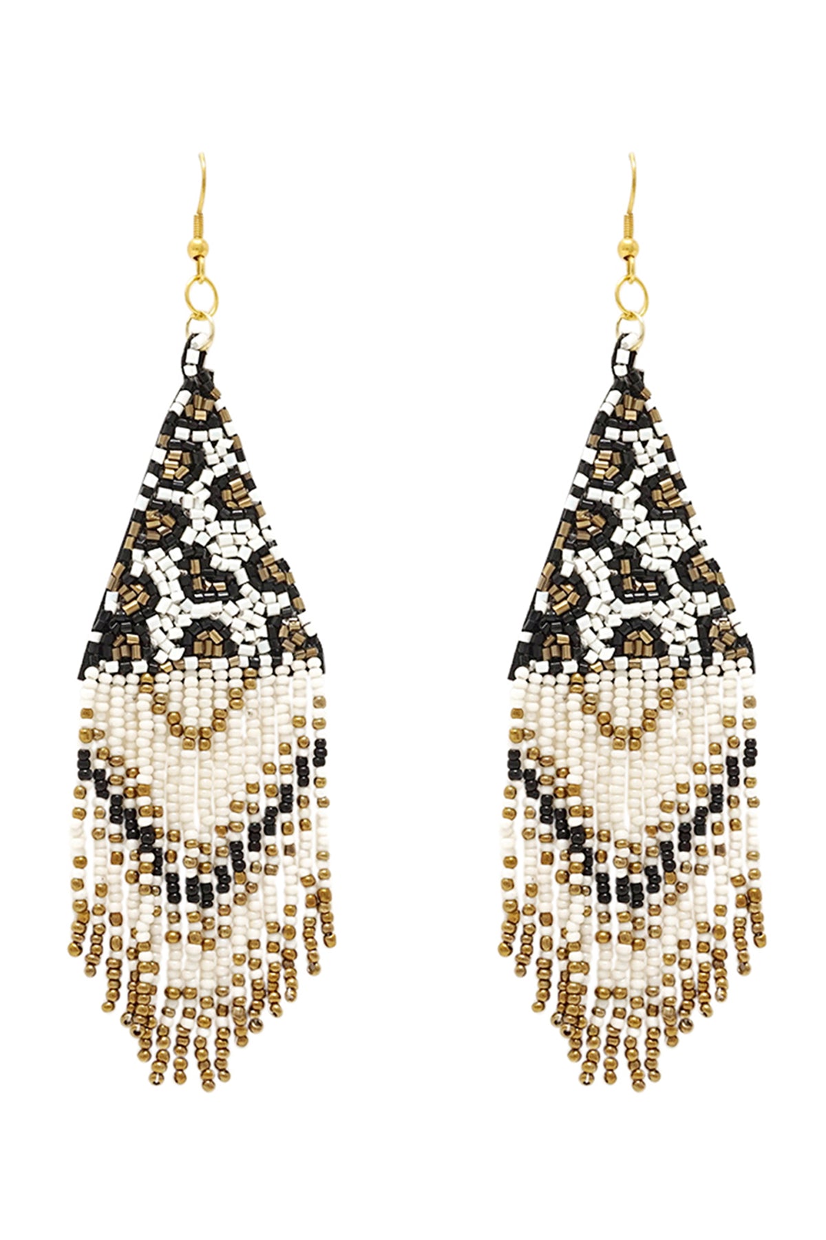 LEOPARD PATTERN TRIANGLE SEED BEADS DROP EARRINGS