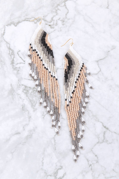 SEED BEAD FRINGE DROP EARRINGS