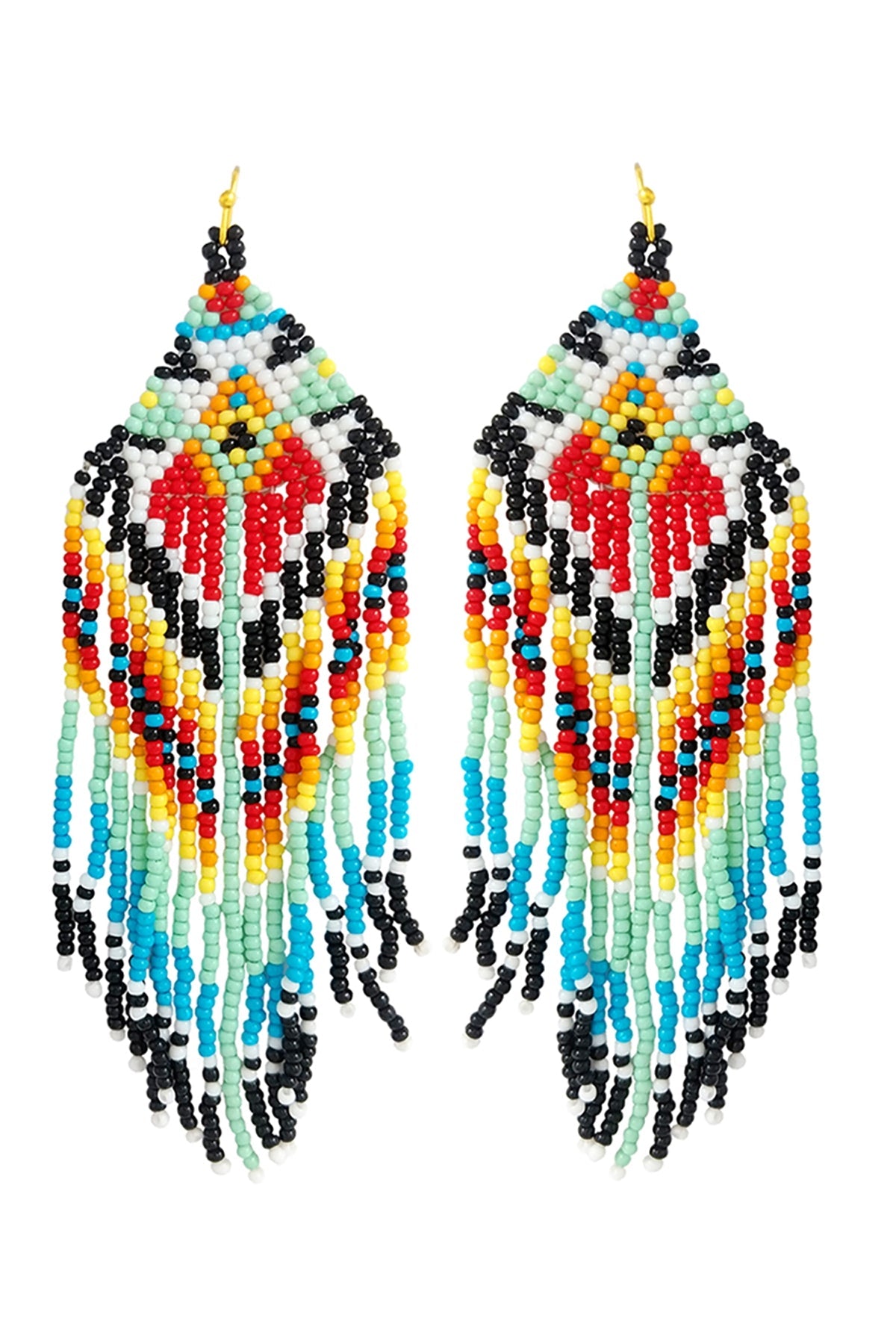 WESTERN STYLE AZTEC SEED BEAD FRINGE DROP EARRINGS