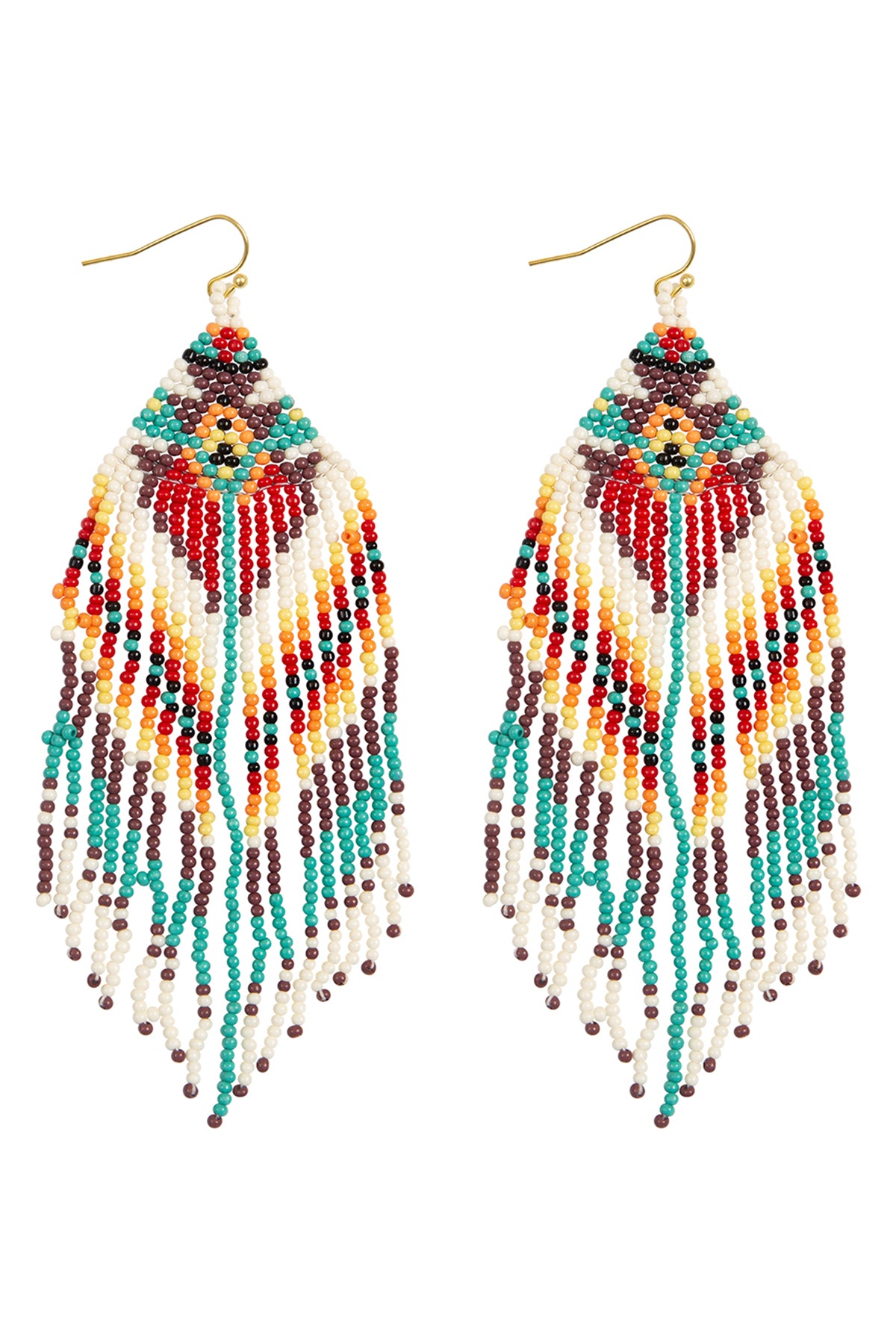 WESTERN STYLE AZTEC SEED BEAD FRINGE DROP EARRINGS