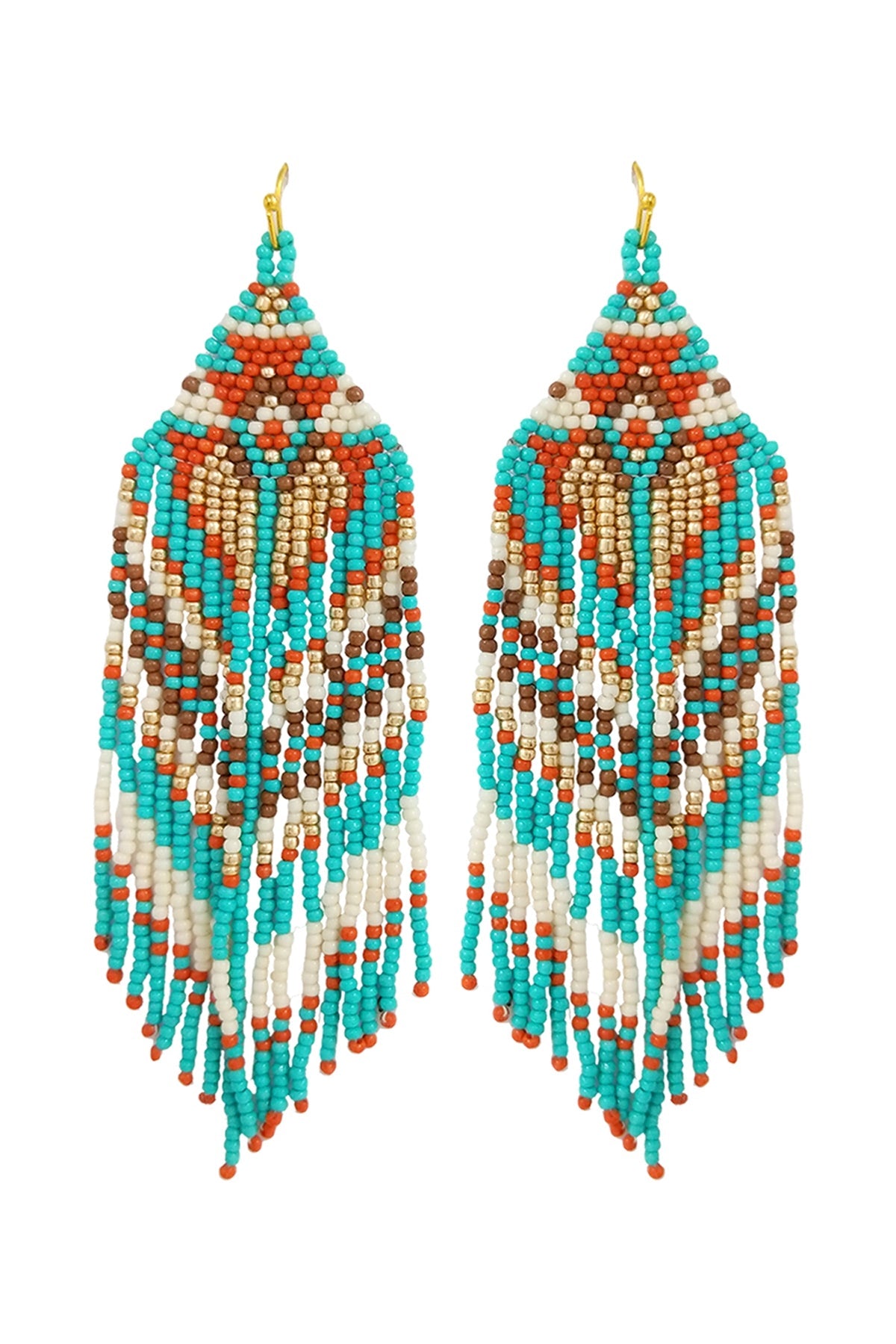 WESTERN STYLE AZTEC SEED BEAD FRINGE DROP EARRINGS