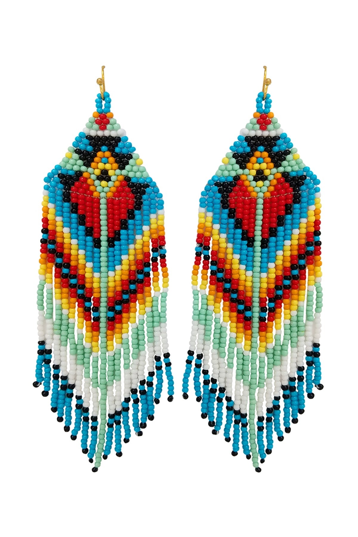 WESTERN STYLE AZTEC SEED BEAD FRINGE DROP EARRINGS